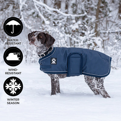 Shedrow K9 Expedition Dog Coat Dress Blue Houndstooth