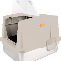 ALL FOR PAWS Go Fresh Enclosed Stainless Steel Litter Box - Sand