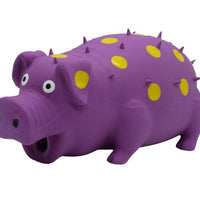 Bud'Z Latex Dog Toy With Squeaker - Purple Pig With Yellow Dots Dog 8in (NEW)