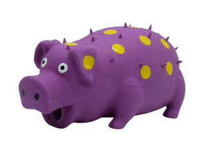 Bud'Z Latex Dog Toy With Squeaker - Purple Pig With Yellow Dots Dog 8in (NEW)