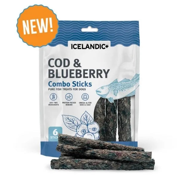 ICELANDIC+ Fish Treat Cod & Blueberry Combo Sticks 2 oz (NEW)
