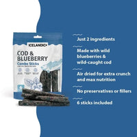 ICELANDIC+ Fish Treat Cod & Blueberry Combo Sticks 2 oz (NEW)