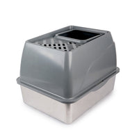 ALL FOR PAWS Go Fresh Stainless Steel No Mess Litter Box - Grey
