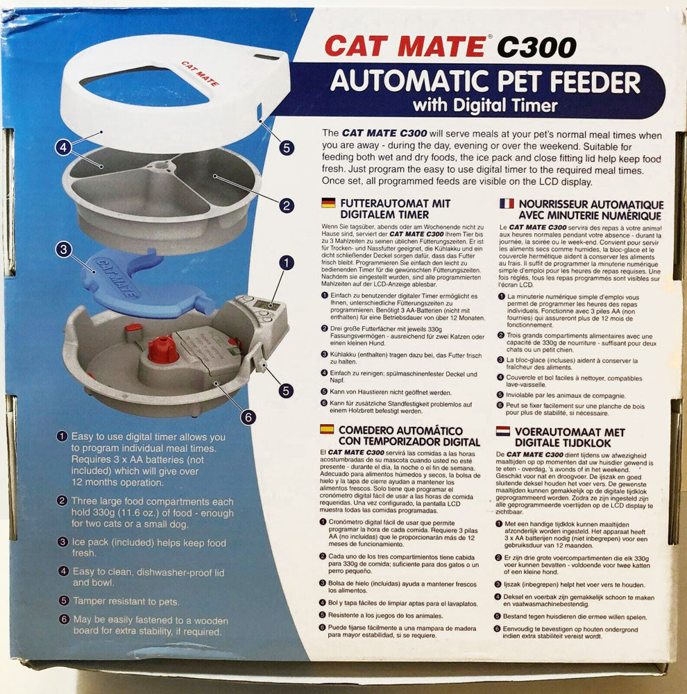 CAT MATE C300 3 Meal Auto Pet Feeder With Digital Timer Natural Pet Foods cat-mate-c300-3-meal-auto-pet-feeder-with-digital-timer-natural-pet-foods