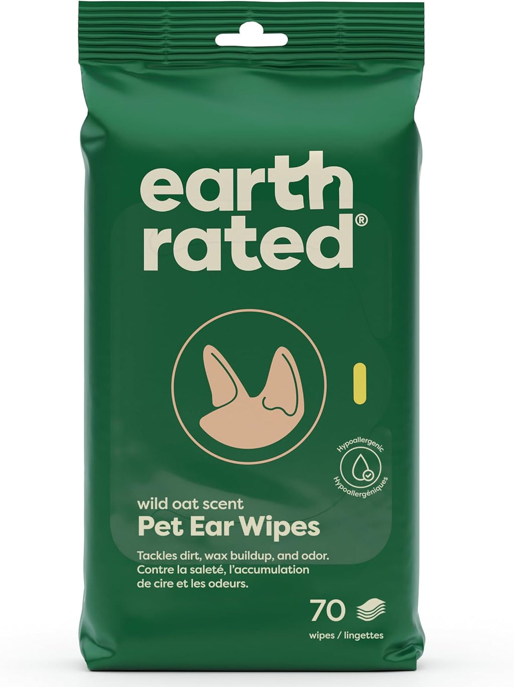 earth rated® Oatmeal Scent Dog Ear Wipes, Ear Cleansing Wipes (60ct)