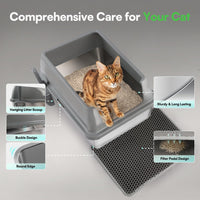 ALL FOR PAWS Go Fresh Enclosed Stainless Steel Litter Box - Grey
