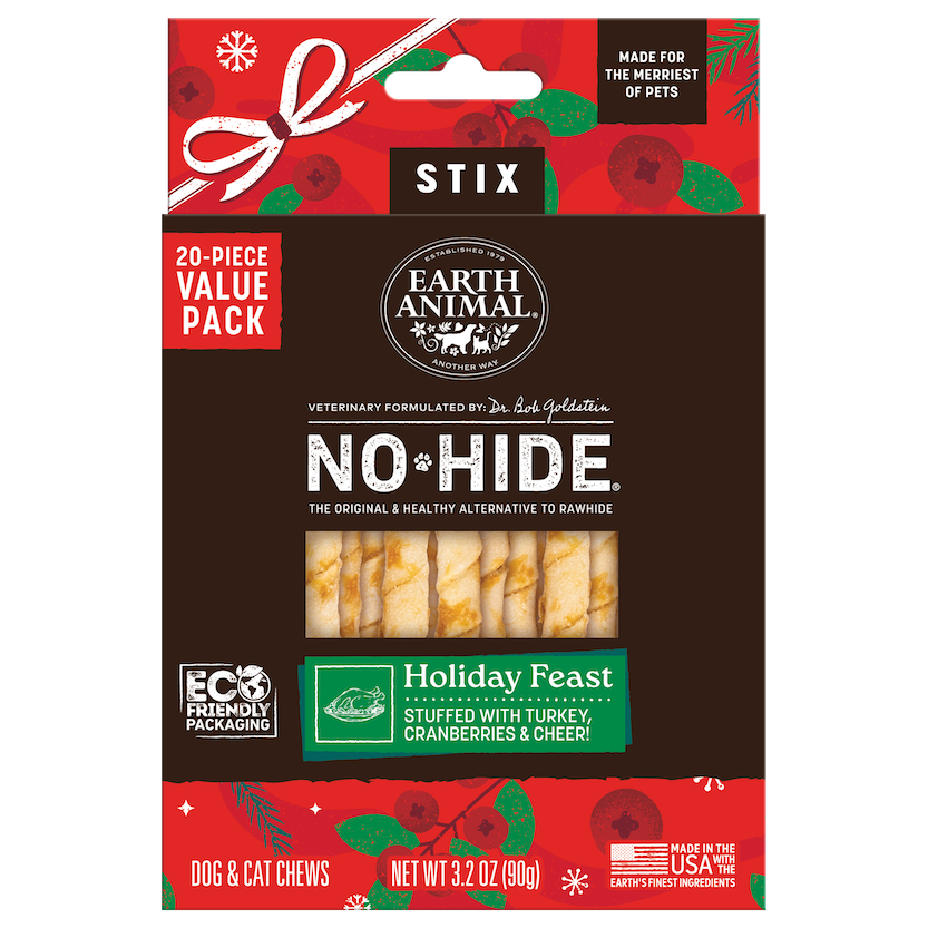 Earth Animal® No-Hide® HOLIDAY Holiday Feast Recipe Stix Natural Rawhide Alternative Dog & Cat Chews (20 Pack)