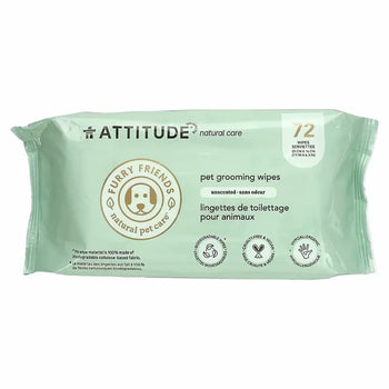Attitude Natural Care – Deodorizing Bath Wipes – Unscented – 72 Wipes for Dogs & Cats