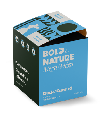 BOLD by NATURE Mega Duck Frozen Dog Food 4 lb Box (8 x 8 oz Patties)