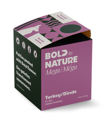 Bold by Nature Mega Turkey Frozen Dog Food 4 lb (8 x 8 oz Patties)