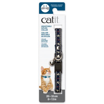 Catit Adjustable Breakaway Nylon Collar with Rivets - Blue Nautical - 20-33 cm (8-13 in)