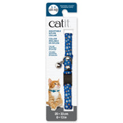 Catit Adjustable Breakaway Nylon Collar with Rivets - Blue with Flowers - 20-33 cm (8-13 in)