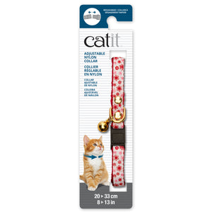 Catit Adjustable Breakaway Nylon Collar with Rivets - Red & White with Flowers - 20-33 cm (8-13 in)
