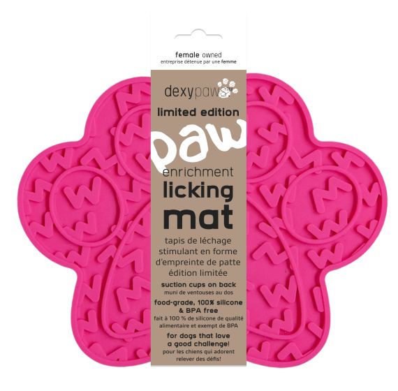 Dexypaws Paw Print Enrichment Licking Mat, Pink for Cat or Dog