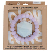 Dexypaws 2 Piece Aggressive Ring and Geometric Treat Dispenser Set, Lilac and Sky Blue Dog