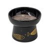 Dexypaws Raised Ceramic Cat Bowl, Black with Gold Fish Cat 7oz