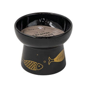 Dexypaws Raised Ceramic Cat Bowl, Black with Gold Fish Cat 7oz (NEW)