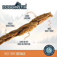 DOGGINSTIX Braided Beef Tripe 12" Natural Dog Chews & Treats