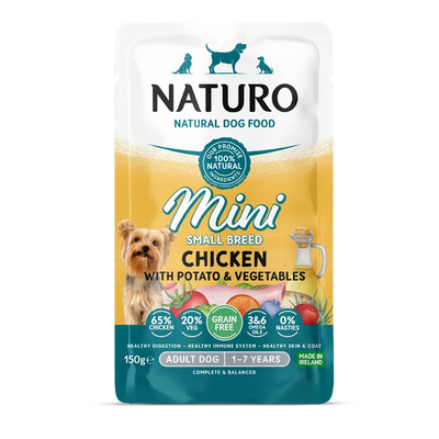 Naturo Adult Mini Grain Free Chicken with Potato and Vegetables – 150g Pouch