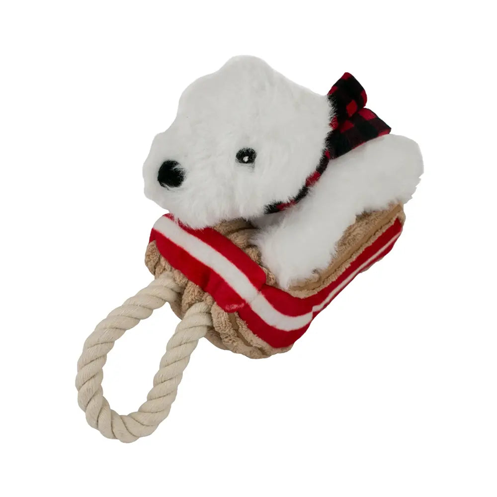 Tall Tails Plush Polar Bear with Sled Squeaker Toy 8" SALE