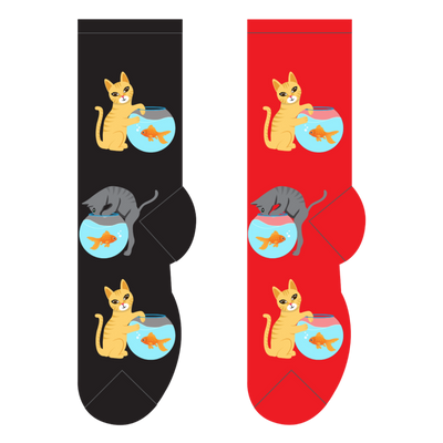 Foozys Ladies Socks - Cat & Fish Bowl - Red