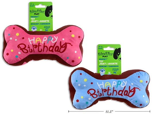 Riley & Rex Squeaky Happy Birthday Bone Plush (NEW)