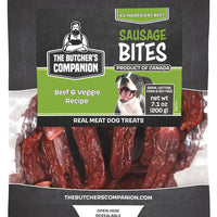 THE BUTCHER'S COMPANION Sausage Bites Beef & Veggie Recipe Real Meat Dog Treats 200g