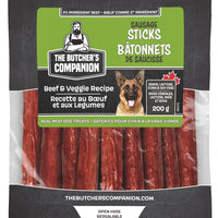 THE BUTCHER'S COMPANION Sausage Sticks Beef & Veggie Recipe Real Meat Dog Treats 200g