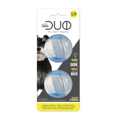 Zeus Duo Ball Dog Toy with Glow in the Dark & Squeaker - Small - 2 pack - 5 cm (2 in)