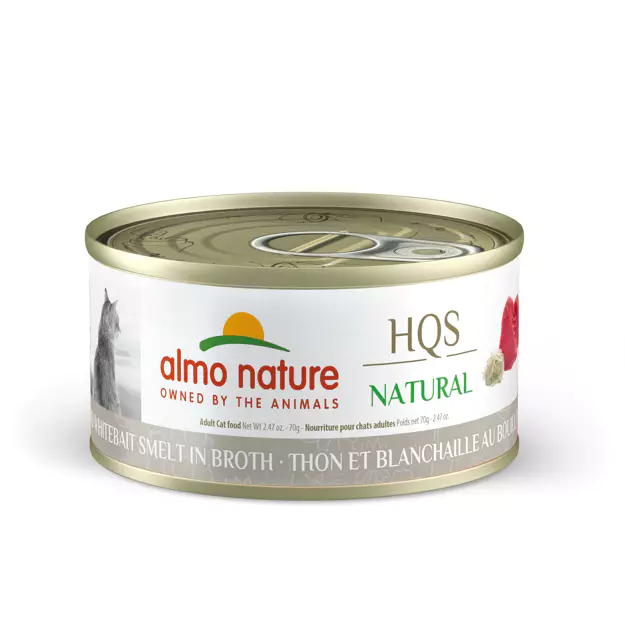 Almo Nature (1008H) HQS Natural Tuna & Whitebait Smelt in Broth Cat Can 2.47 oz (70g)