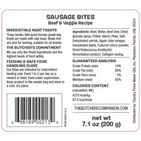 THE BUTCHER'S COMPANION Sausage Bites Beef & Veggie Recipe Real Meat Dog Treats 200g