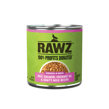 RAWZ® Shredded in Broth Beef, Salmon, Coconut Oil & Goat's Milk Recipe Wet Dog Food 10oz (NEW)