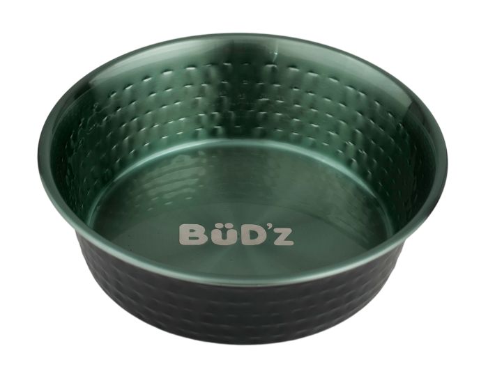 Bud'z Stainless Steel Bowl in Hammered Interior Green