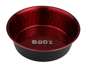 Bud'z Stainless Steel Bowl in Hammered Interior Red