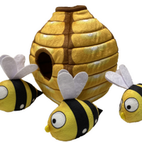 Happy Tails Hide & Seek 4 Piece Plush Dog Toy Beehive with 3 Bees (NEW)