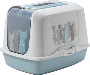 Moderna Trendy Cat Hooded Litter Pan Maasai (Duck Egg Blue - Cat Pattern)