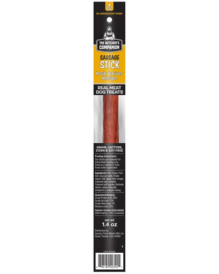 THE BUTCHER'S COMPANION Sausage Sticks Pork & Liver Recipe Dog Treats 40g