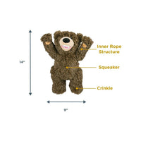 Tall Tails – Plush Grizzly Bear with Squeaker & Rope Interior Body Toy – 14″