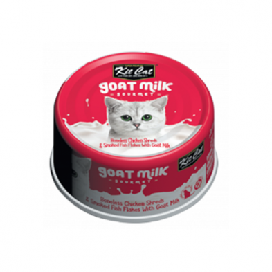 Kit Cat® goat milk gourmet Boneless Chicken Shreds & Smoked Fish Flakes with Goat Milk Wet Cat Food 70gm