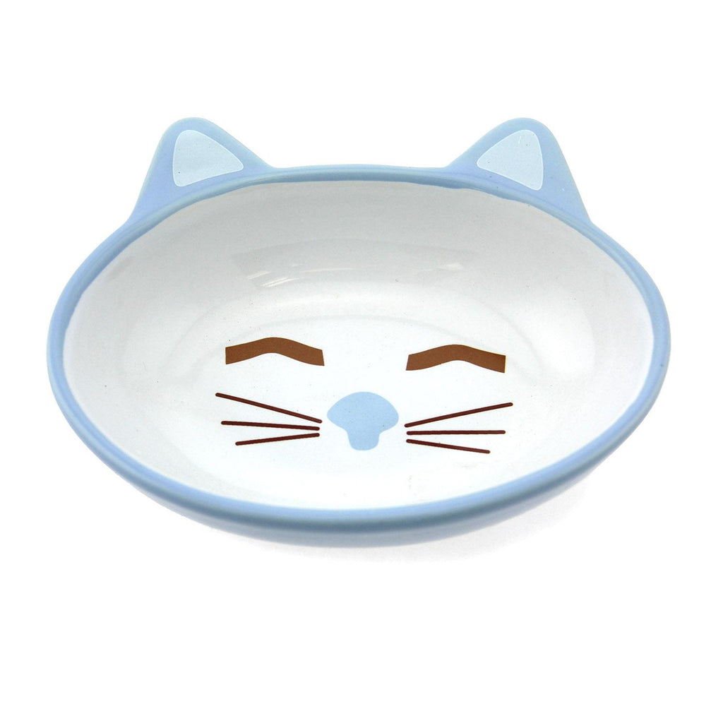 PetRageous® Sleepy Kitty 5.5" Oval White & Blue Bowl 5.3oz