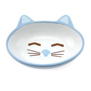 PetRageous® Sleepy Kitty 5.5" Oval White & Blue Bowl 5.3oz