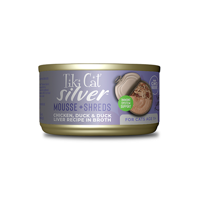 Tiki Cat® Silver™ Mousse + Shreds Chicken, Duck & Duck Liver Recipe in Broth Wet Cat Food 2.4oz