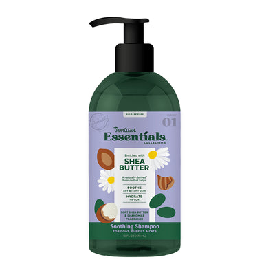 TropiClean Essentials Shea Butter & Chamomile Shampoo Dog, Puppy, Cat 16 oz