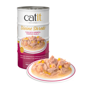 Catit Divine Shreds - Tuna with Shrimp & Pumpkin in Jelly - 4 x 85 g Cans