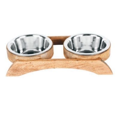 Advance Pet Wood Double Dinner With Stainless Steel Bowl Dog - Natural Pet Foods