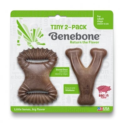 Benebone® Tiny 2-Packs Dental Chew and Wishbone Bacon Flavor Dog Chew (2 Pack) - Natural Pet Foods
