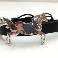 Black Leather Bracelet With Hammered Metal Horse - Natural Pet Foods