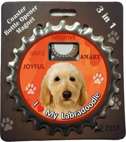 Bottle Ninja 3 in 1 Coaster/Bottle Opener/Magnet - Labradoodle, cream SALE - Natural Pet Foods