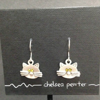 Chelsea Pewter Cat Earrings with Green Gems - Natural Pet Foods