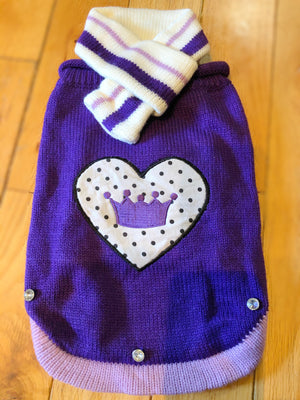 Fetch Wear Purple Sweater with Matching Scarf small SALE - Natural Pet Foods
